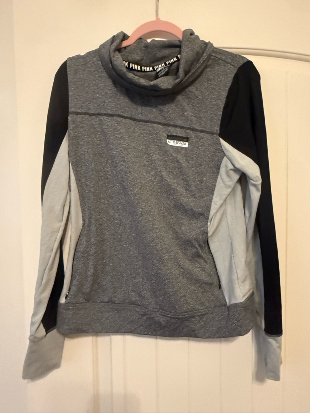 Victoria's Secret PINK Gray Pullover with Black Trim and Pink Accents